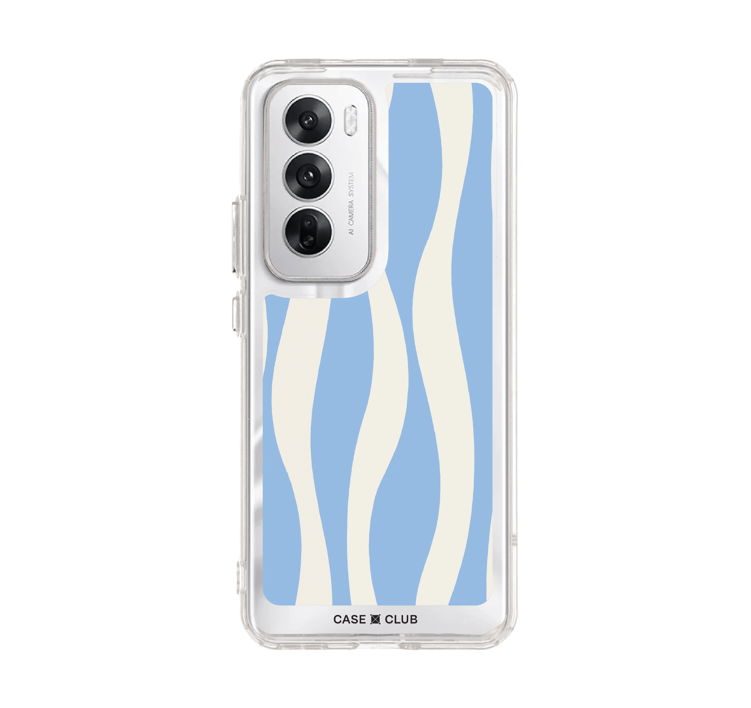 oppo reno 12 clear case white & blue wavy pattern